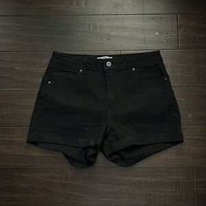 Mid Rise Black Wax Jean Shorts